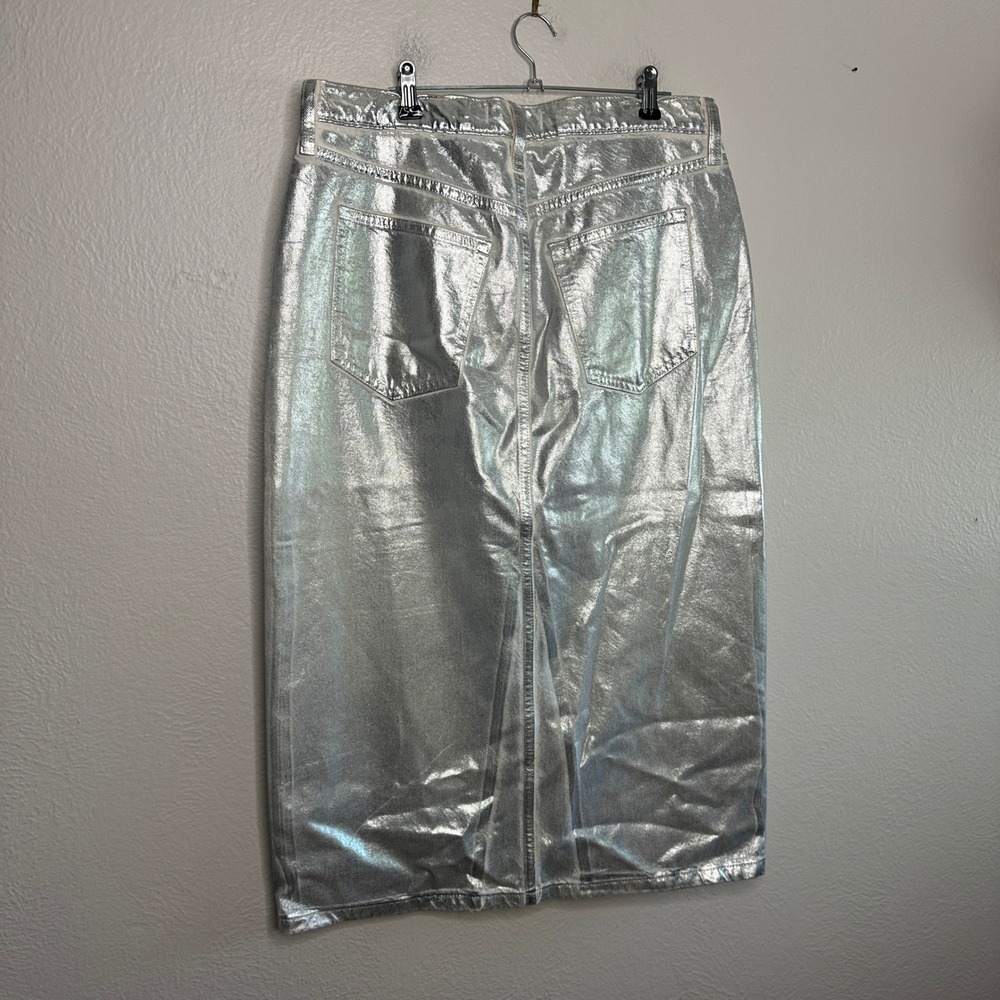 Abercrombie & Fitch High Rise Metallic Silver Coated Denim Midi Skirt 31 / 12 - Picture 8 of 9